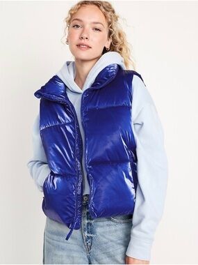 Old Navy Water-Resistant Shiny Puffer Vest - Electric Blue (Small)